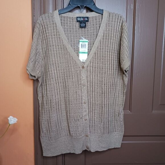 Style & Co. Women's size L Sparkle Tan Cardigan Top - Picture 1 of 9